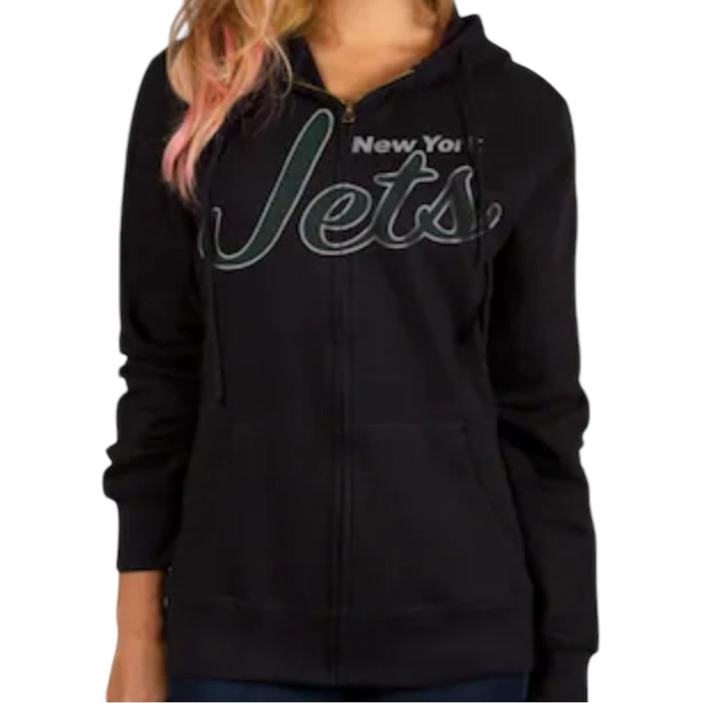 New York Jets Football Team Full Zip Hoodie Sweatshirt Womens Medium Black NFL - Picture 2 of 14